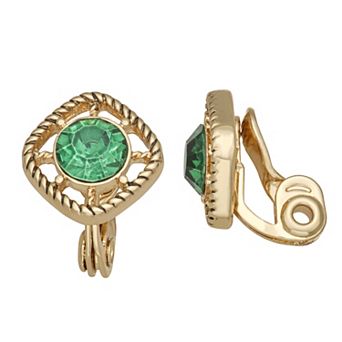 Napier Gold-Tone Green Square Clip-On Stud Earrings