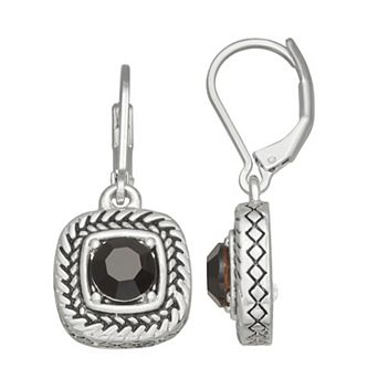 Napier Silver Tone Black Square Leverback Drop Earrings