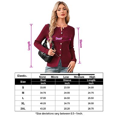 Women's Long Sleeve Crew Neck Button Cardigan Lightweight