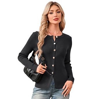 Women's Long Sleeve Crew Neck Button Cardigan Lightweight