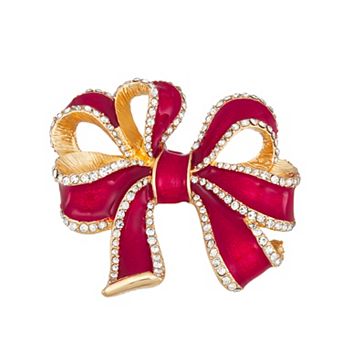 Napier Gold-Tone Red Bow Pin