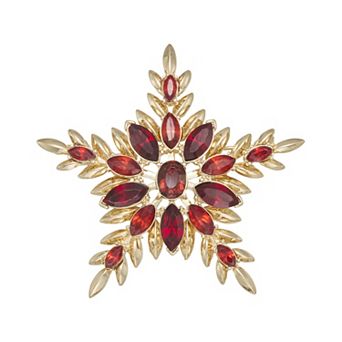 Napier Gold-Tone Red Starburst Pin