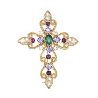 Napier Gold-Tone Multicolor Stone Cross Pin