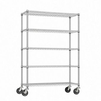 5 tier Metal Shelving with Wheels 47.2 x 17.7 x 70.9 in Adjustable Heavy Duty Chrome Utility Rack