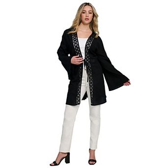 Roaman's Women's Plus Size Lace-Trim Tassel Bell Sleeve wrap