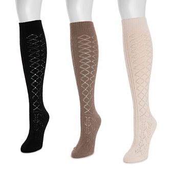 Women's MUK LUKS Microfiber Patchwork Texture Socks 3-Pack