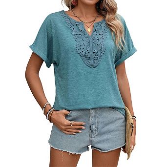 Womens Summer Casual Boho V Neck Short Sleeve Shirts Trendy Dressy Work Business Loose Blouses Tops