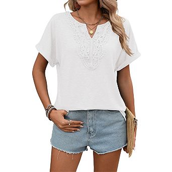 Womens Summer Casual Boho V Neck Short Sleeve Shirts Trendy Dressy Work Business Loose Blouses Tops