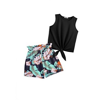 Arshiner Girls Summer Clothes Piece Sets Sleeveless Shirts And Shorts Set Kids Clothing Pockets