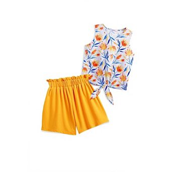 Arshiner Girls Summer Clothes Piece Sets Sleeveless Shirts And Shorts Set Kids Clothing Pockets
