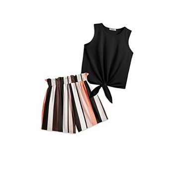 Arshiner Girls Summer Clothes Piece Sets Sleeveless Shirts And Shorts Set Kids Clothing Pockets