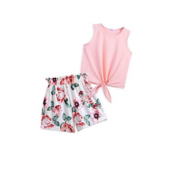 Arshiner Girls Summer Clothes Piece Sets Sleeveless Shirts And Shorts Set Kids Clothing Pockets