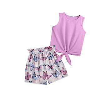 Arshiner Girls Summer Clothes Piece Sets Sleeveless Shirts And Shorts Set Kids Clothing Pockets