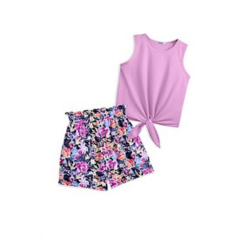 Arshiner Girls Summer Clothes Piece Sets Sleeveless Shirts And Shorts Set Kids Clothing Pockets