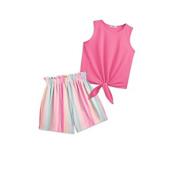 Arshiner Girls Summer Clothes Piece Sets Sleeveless Shirts And Shorts Set Kids Clothing Pockets