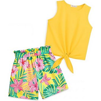 Arshiner Girls Summer Clothes Piece Sets Sleeveless Shirts And Shorts Set Kids Clothing Pockets