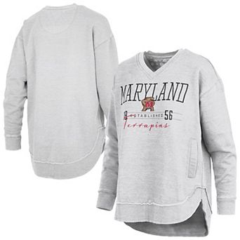 Women's Pressbox Heather Gray Maryland Terrapins Marcus East Hall Poncho V-Neck Sweatshirt