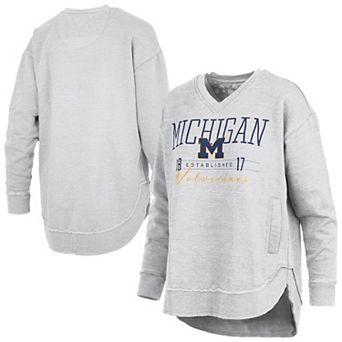 Women's Pressbox Heather Gray Michigan Wolverines Marcus East Hall Poncho V-Neck Sweatshirt