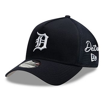 Men's New Era Navy Detroit Tigers Side Script 9FORTY A-Frame Trucker Adjustable Hat