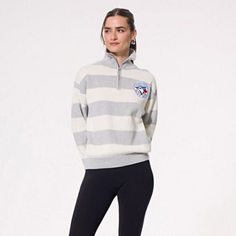 Women's Terez Gray Toronto Blue Jays Throwback Patch Quarter-Zip Pullover
