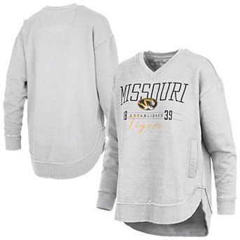Women's Pressbox Heather Gray Missouri Tigers Marcus East Hall Poncho V-Neck Sweatshirt