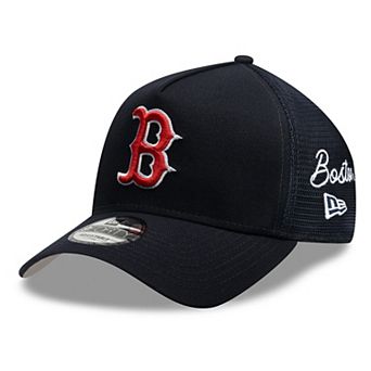 Men's New Era Navy Boston Red Sox Side Script 9FORTY A-Frame Trucker Adjustable Hat