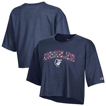 Women's Champion Navy Baltimore Orioles Boyfriend Cropped Americana T-Shirt