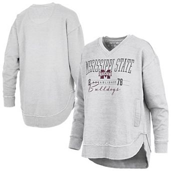 Women's Pressbox Heather Gray Mississippi State Bulldogs Marcus East Hall Poncho V-Neck Sweatshirt