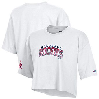 Women's Champion White Colorado Rockies Boyfriend Cropped Americana T-Shirt