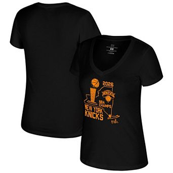 Women's Stadium Essentials Black New York Knicks 2026 NBA Finals Champions State V-Neck T-Shirt