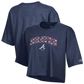 Women's Champion Navy Atlanta Braves Boyfriend Cropped Americana T-Shirt