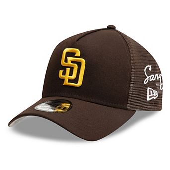 Men's New Era Brown San Diego Padres Side Script 9FORTY A-Frame Trucker Adjustable Hat
