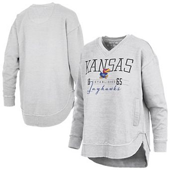 Women's Pressbox Heather Gray Kansas Jayhawks Marcus East Hall Poncho V-Neck Sweatshirt