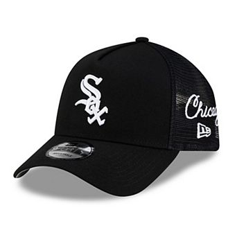 Men's New Era Black Chicago White Sox Side Script 9FORTY A-Frame Trucker Adjustable Hat