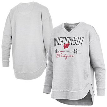 Women's Pressbox Heather Gray Wisconsin Badgers Marcus East Hall Poncho V-Neck Sweatshirt