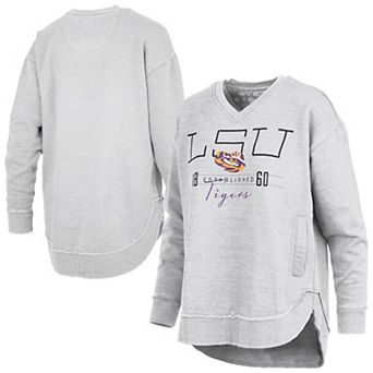 Women's Pressbox Heather Gray LSU Tigers Marcus East Hall Poncho V-Neck Sweatshirt
