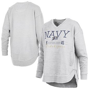 Women's Pressbox Heather Gray Navy Midshipmen Marcus East Hall Poncho V-Neck Sweatshirt