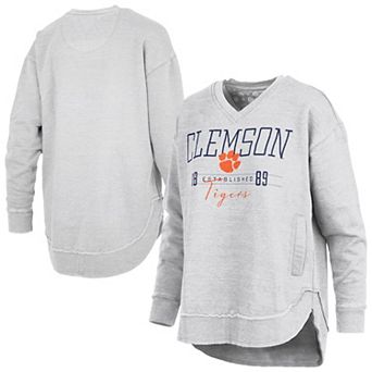 Women's Pressbox Heather Gray Clemson Tigers Marcus East Hall Poncho V-Neck Sweatshirt