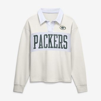 Women's Fanatics Cream Green Bay Packers Heritage Play Action Rugby Long Sleeve Polo