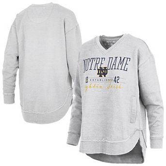 Women's Pressbox Heather Gray Notre Dame Fighting Irish Marcus East Hall Poncho V-Neck Sweatshirt