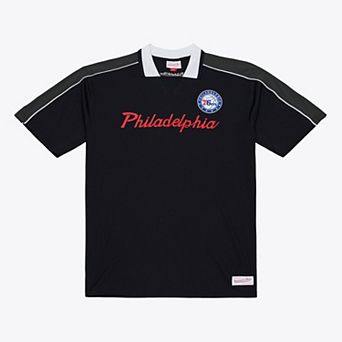 Men's Mitchell & Ness Black Philadelphia 76ers Polo Jersey