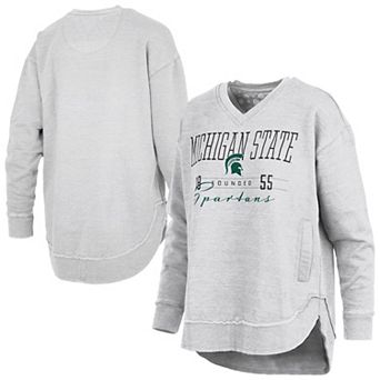 Women's Pressbox Heather Gray Michigan State Spartans Marcus East Hall Poncho V-Neck Sweatshirt