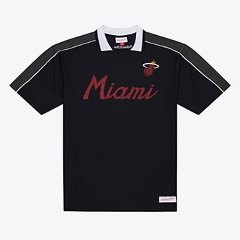 Men's Mitchell & Ness Black Miami Heat Polo Jersey