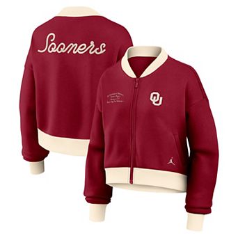 Women's Nike Crimson Oklahoma Sooners Oversized Academic Cropped Full-Zip Bomber Jacket
