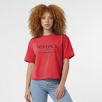 Women's Champion Red NC State Wolfpack Waist Length Wordmark T-Shirt