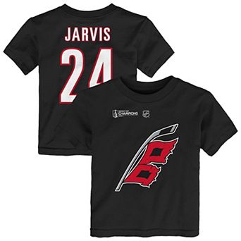 Toddler Outerstuff Seth Jarvis Black Carolina Hurricanes 2026 Stanley Cup Champions Name & Number T-Shirt