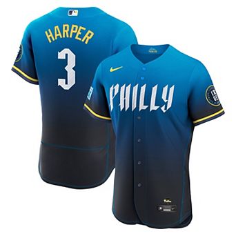 Men's Nike Blue Bryce Harper Philadelphia Phillies City Connect Authentic Sponsor Patch Jersey