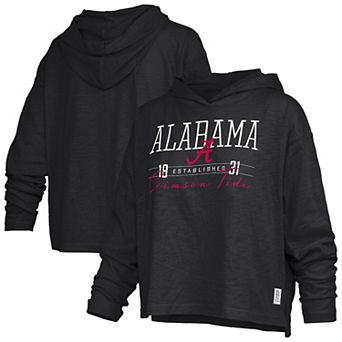 Women's Pressbox Black Alabama Crimson Tide Castillo Slub Waist Length Long Sleeve Hooded T-Shirt