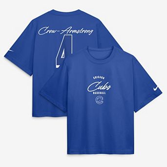 Women's Nike Pete Crow-Armstrong Royal Chicago Cubs Premium Essentials Boxy Name & Number T-Shirt