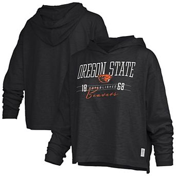 Women's Pressbox Black Oregon State Beavers Castillo Slub Waist Length Long Sleeve Hooded T-Shirt